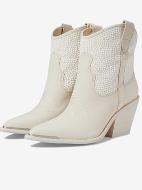 Dolce Vita Nashe Off-White Nubuck Leather Pearl Western Ankle Boots New!